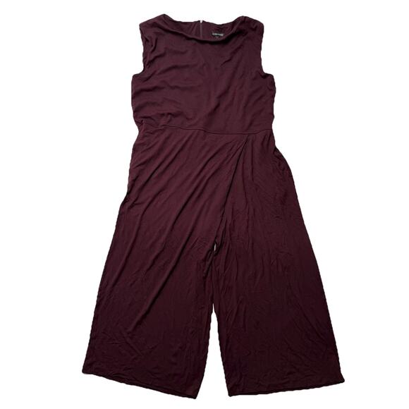 Eileen Fisher Jumpsuit Casis Moc Wrap Burgundy Stretch Jersey Wide Leg Faux L - Picture 3 of 14